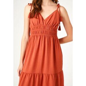 Crochet-Trim Tassel Midi Dress Color: CLAY Size: XL NWOT